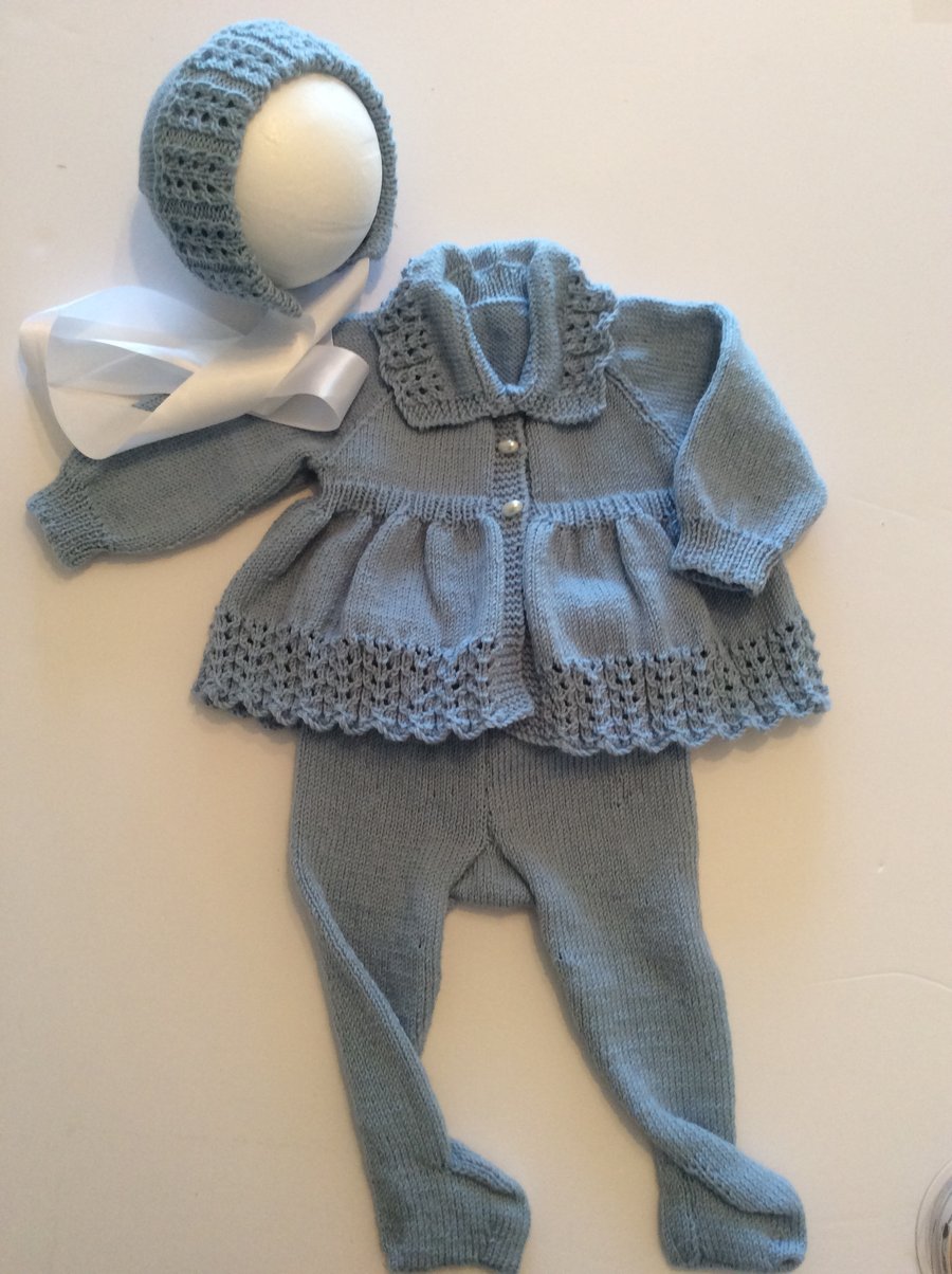 Babys hand knitted vintage pram suit