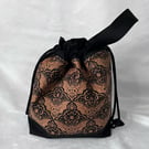 Large Cotton Canvas Drawstring Project Bag Black & Orange Bats & Spiders