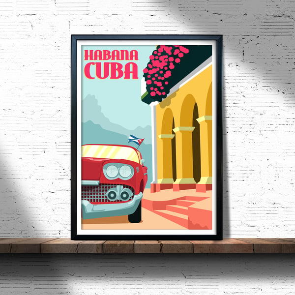 Habana retro travel poster, Cuba travel poster