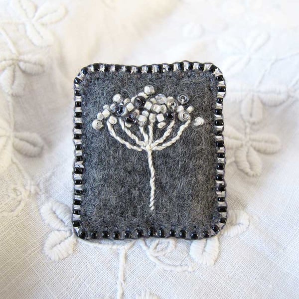 Brooch - Felt and Embroidered Seedhead