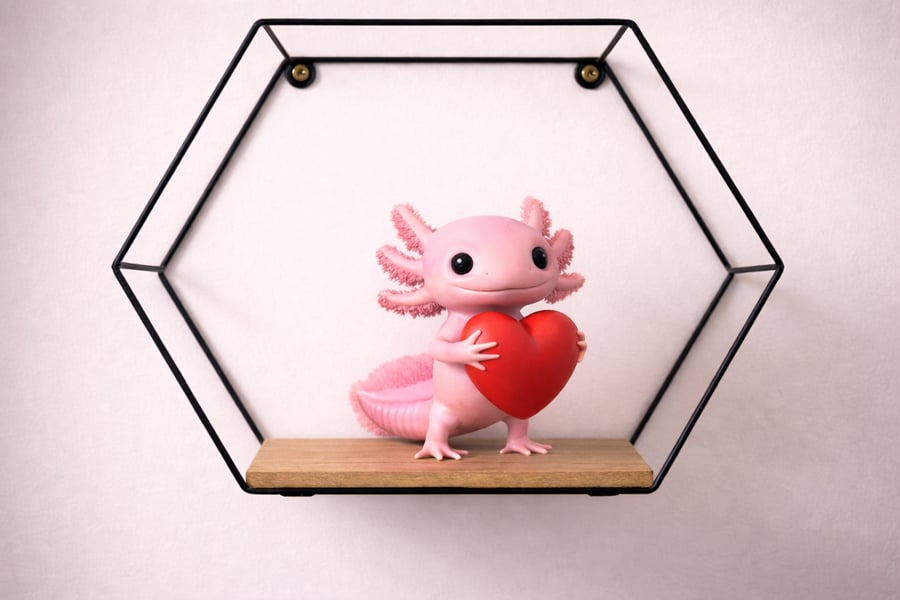 Handmade Axolotl Holding Heart Sculpture