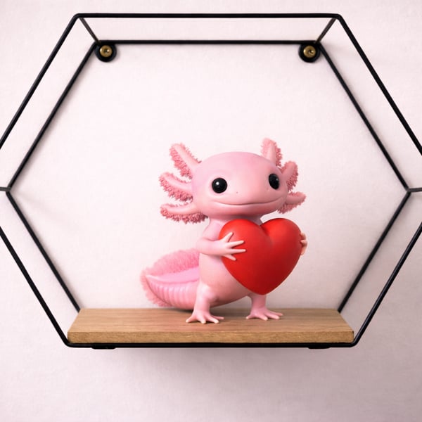 Handmade Axolotl Holding Heart Sculpture