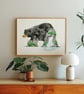 Bear and waterfall, awesome animals, giclée A3 art print