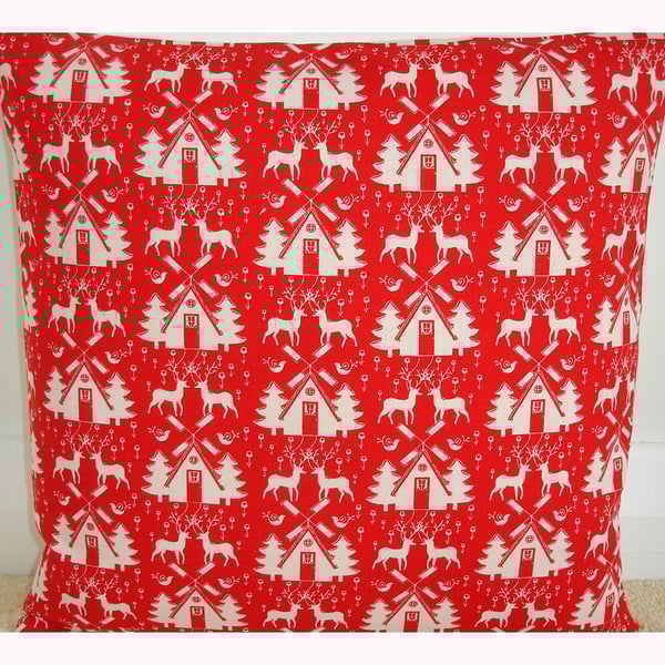 Christmas Cushion Cover 16" Red Case Reindeer Nordic 16x16
