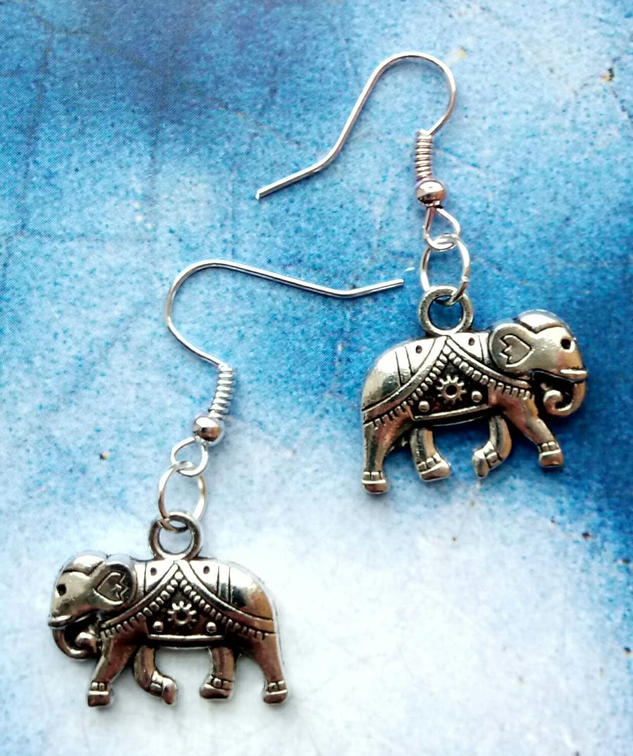 Never Forget. Silver Elephant Earrings