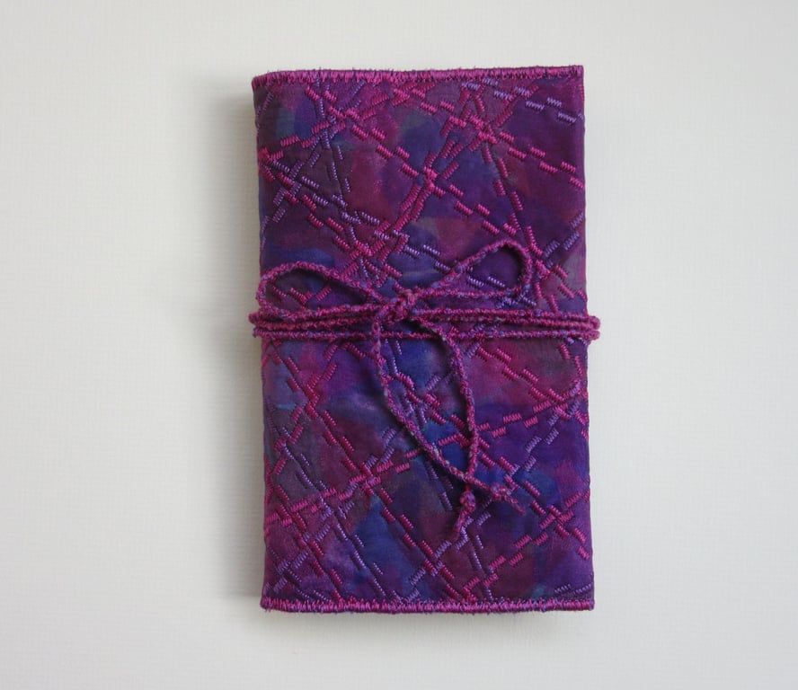 Notebook embroidered cover.  Pink fabric embroidery A6 notebook