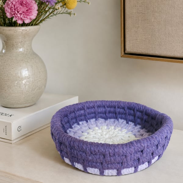 Purple Ombre Small Trinket Bowl Cotton Macrame Coil Basket 14cm