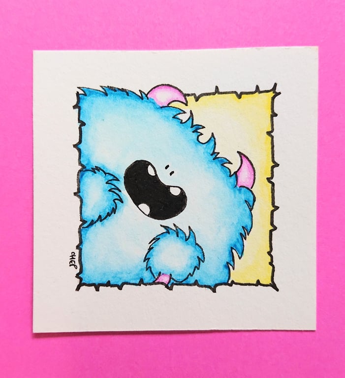 Mini Original Watercolour - Happy Fuzzy Chep Monster