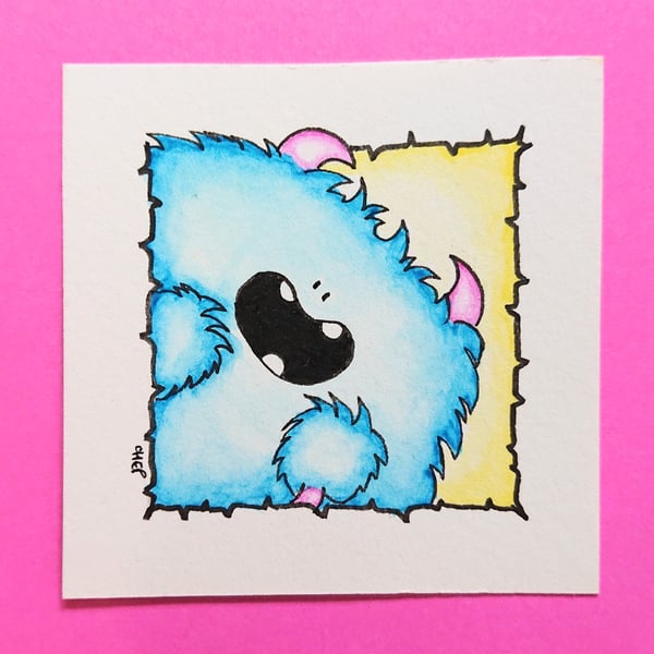 Mini Original Watercolour - Happy Fuzzy Chep Monster