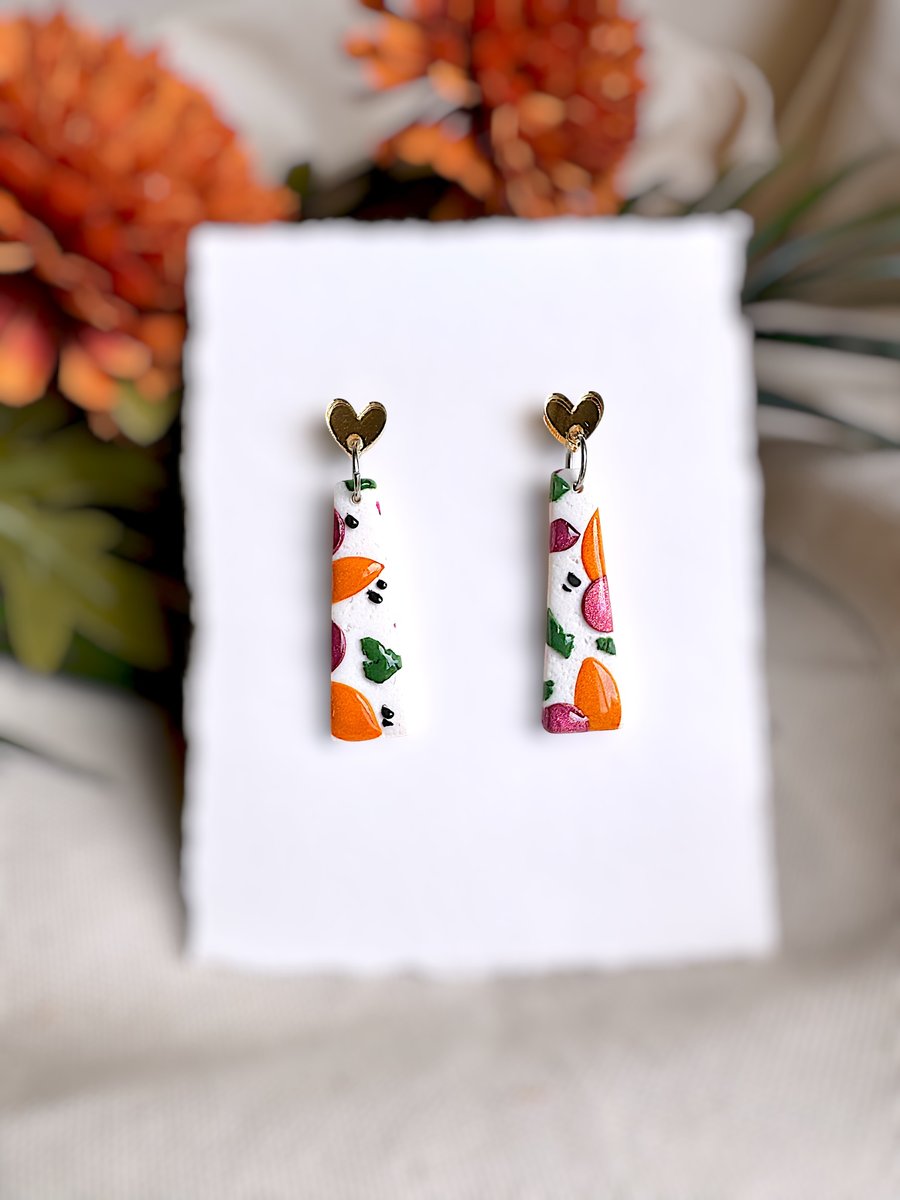 Tapered Trapeze and Heart Autumn Earrings - Polymer clay