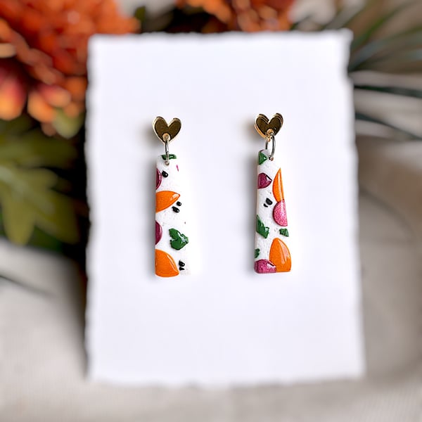 Tapered Trapeze and Heart Autumn Earrings - Polymer clay