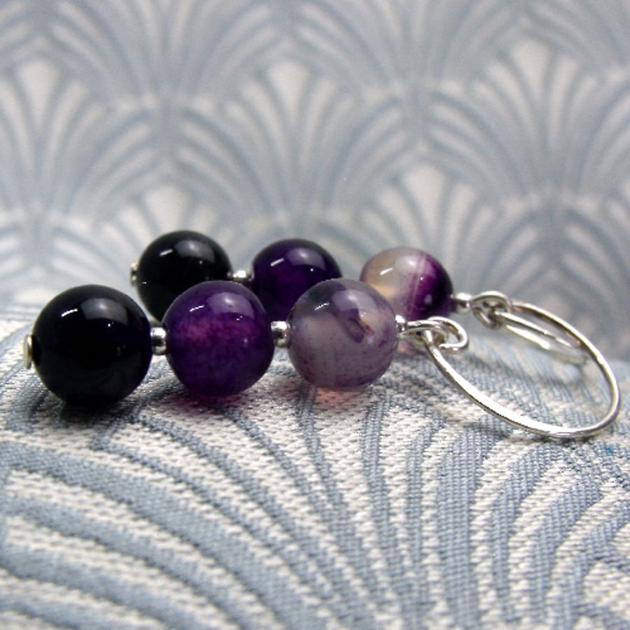 Purple Earrings, Dangle Earrings, Purple Semi-Precious Stone Earrings DD14