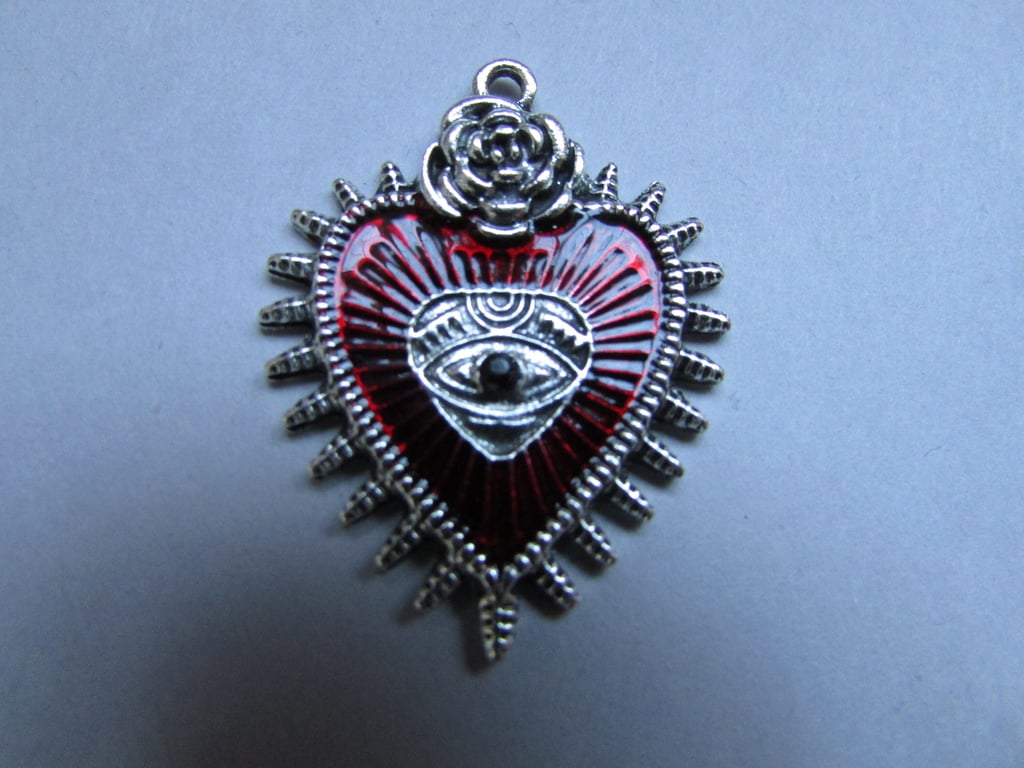 Silver & red Heart with eye Tibetan Jewellery Charm