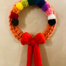 Rainbow pompom and chunky crochet handmade pride wreath