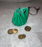 Green coloured leather drawstring dice bag - coin pouch - Image 3