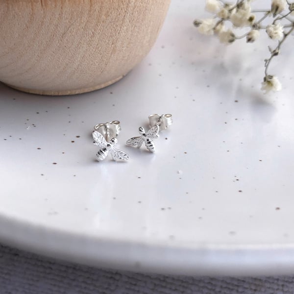 Sterling Silver Tiny Honey Bee Stud Earrings Gifts For Her Bee Gift Honey Bee