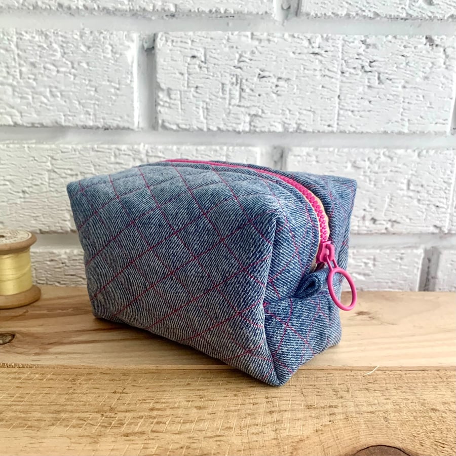 Quilted Denim Boxy Make Up Bag