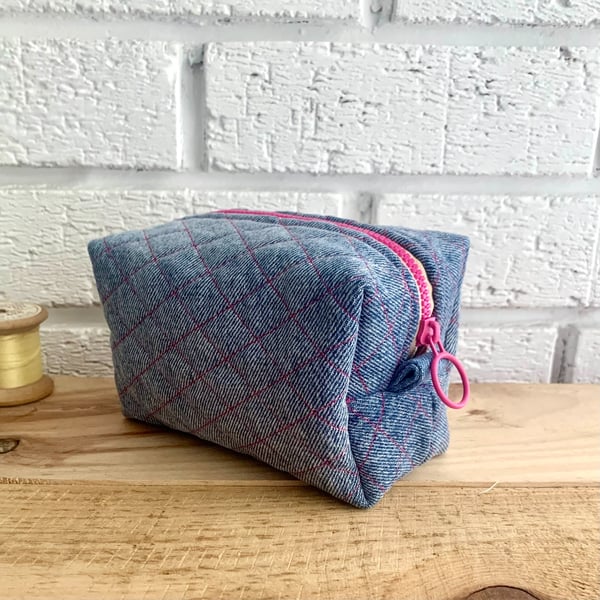 Quilted Denim Boxy Make Up Bag
