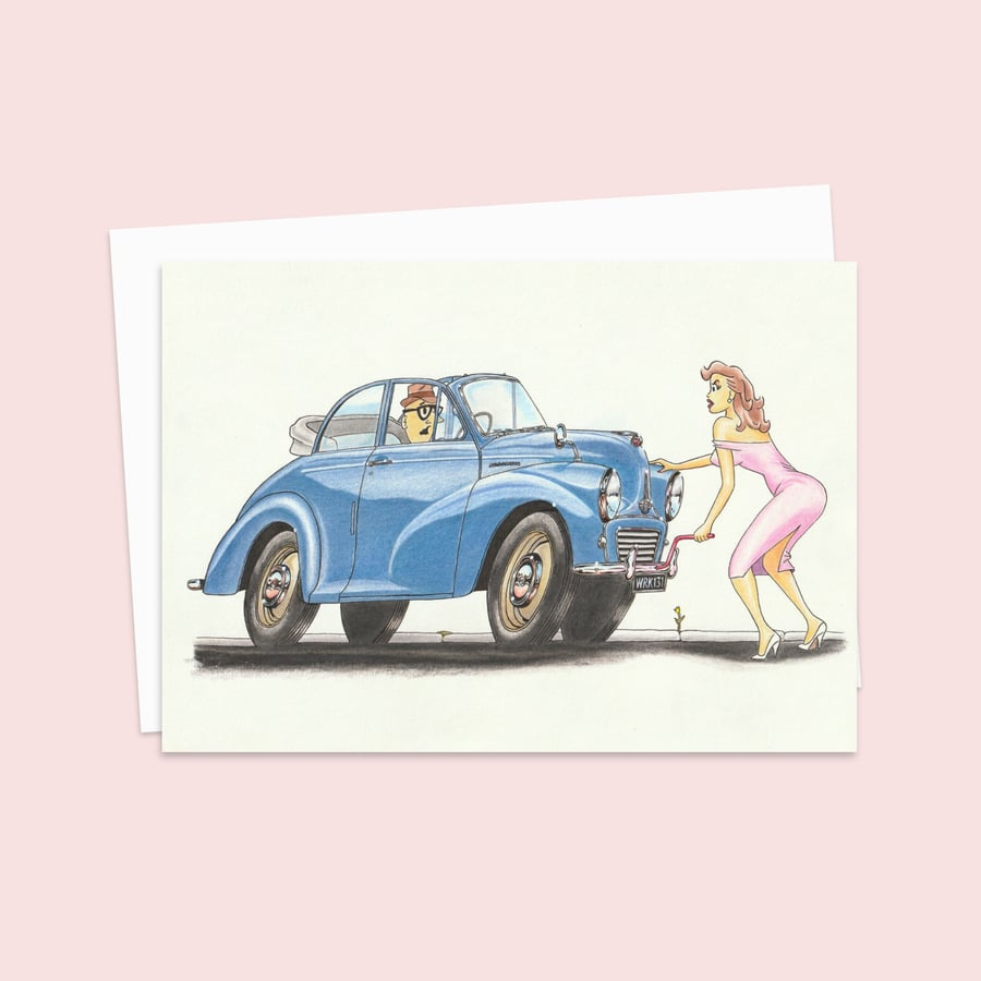 Mid Century Car Greetings Card: Original Pencil Illustration (319)