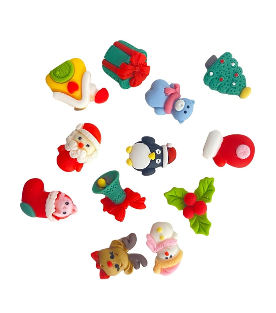 12pcs Kawaii Mixed Christmas Flatback Resin Embellishments Cabochons for Craftin