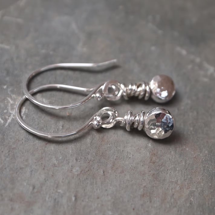 Silver Earrings, silver pebble earrings