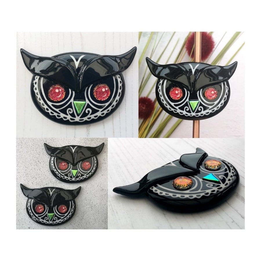 Handmade Fused Glass Owl Face Fridge Magnet - Wise Owl - Wildlife - Nature Gift