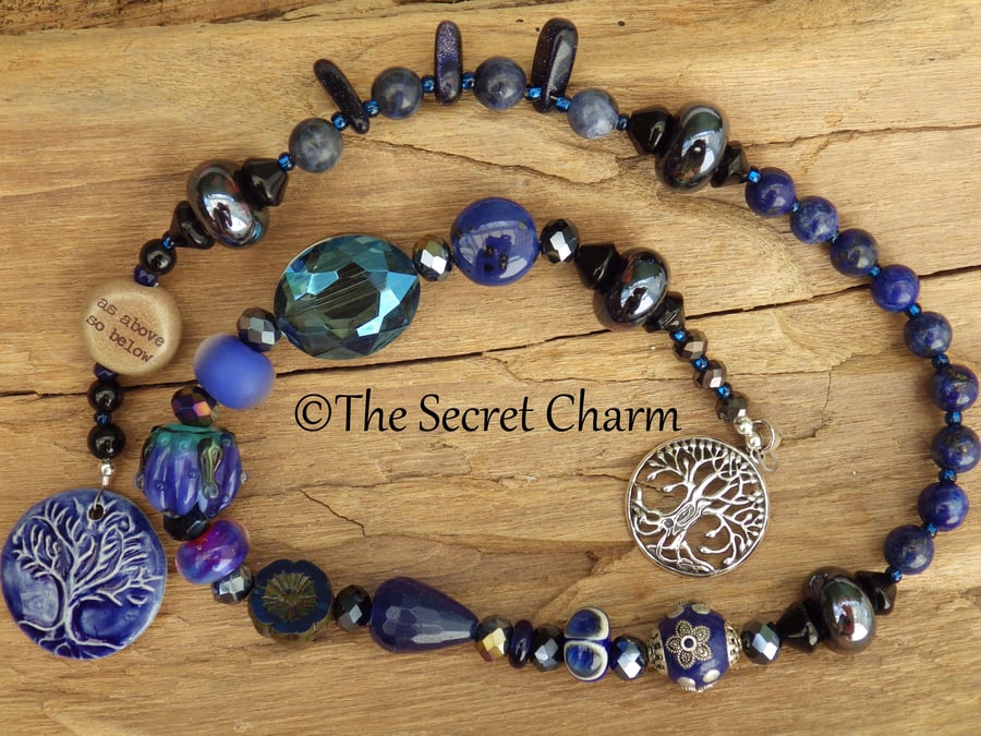 Sterling Silver Winter Solstice Prayer Beads, Sapphire & Lapis Meditation Beads