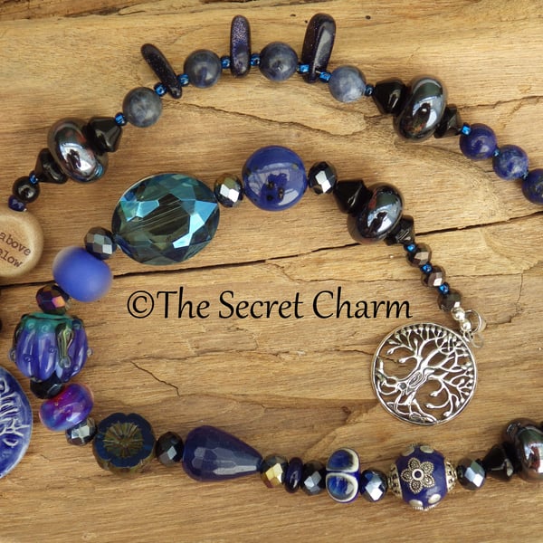 Sterling Silver Winter Solstice Prayer Beads, Sapphire & Lapis Meditation Beads