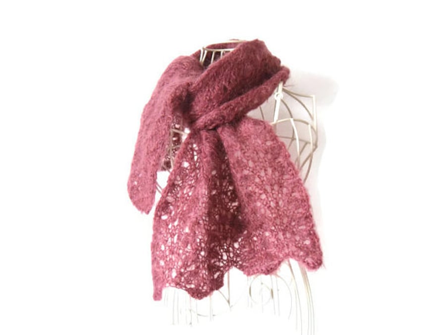 Dusky pink mohair lace scarf, half price