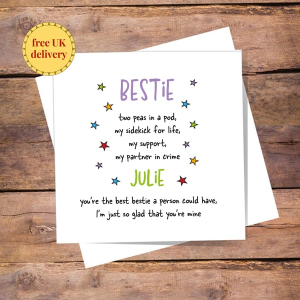 Bestie Personalised Card - best friend card, birthday, thank you, good luck