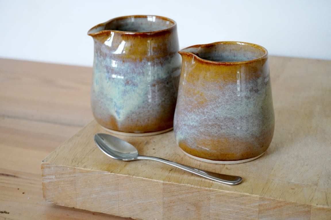 Hand thrown tulip shaped jug glazed in shoreline brown