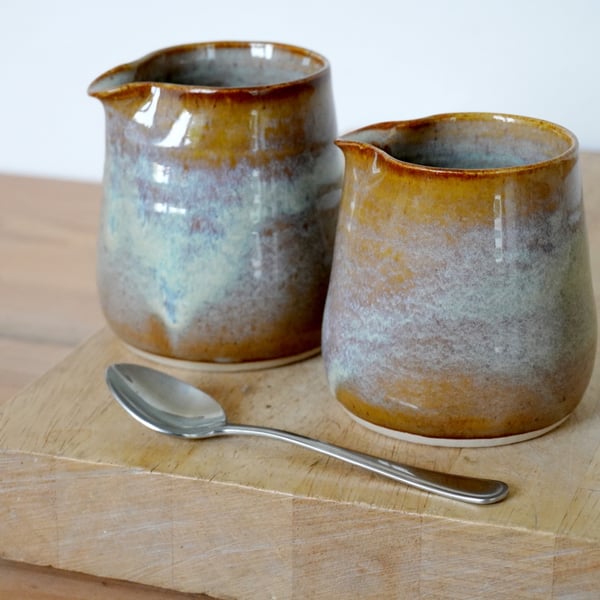 Hand thrown tulip shaped jug glazed in shoreline brown