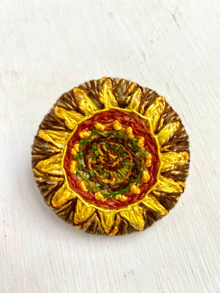 Hand Embroidered Sunflower Brooch