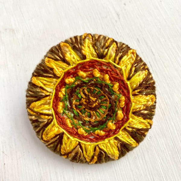 Hand Embroidered Sunflower Brooch