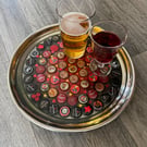 Red & Black Bottle Cap Round Metal Tray