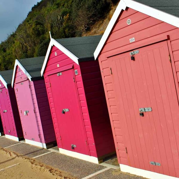 Bournemouth Beach Huts Dorset England UK 18"X12" Print