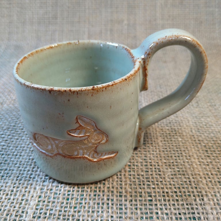 Handmade Stoneware Espresso Cup - Running Hare Ceramic Small Mug