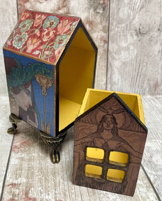 Quirky Art Nouveau Medusa House Shaped Trinket Jewellery Box Tealight Holder