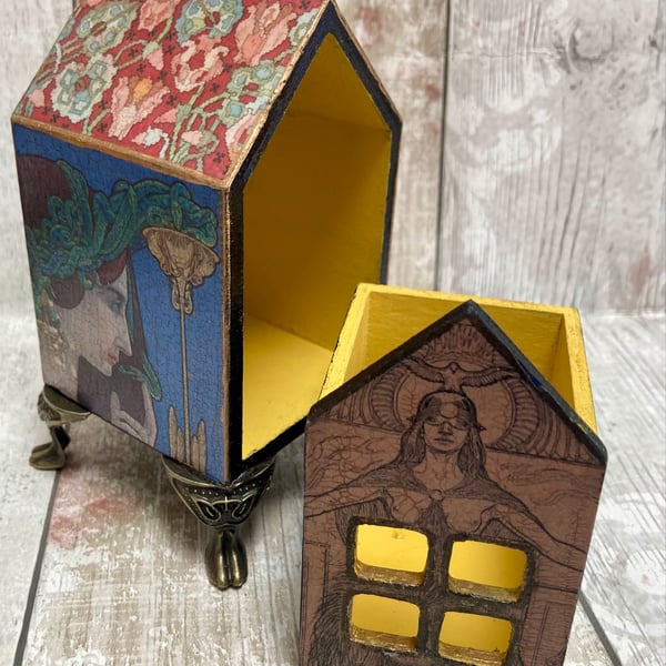 Quirky Art Nouveau Medusa House Shaped Trinket Jewellery Box Tealight Holder