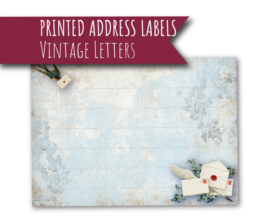 Printed self-adhesive address labels, vintage letters, letter writing