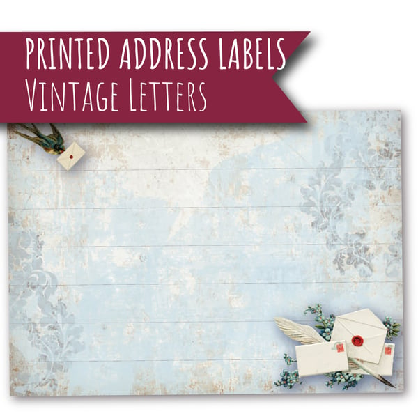 Printed self-adhesive address labels, vintage letters