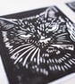 CAT SMOKING Lino print - small - black and white - handmade - Image 4