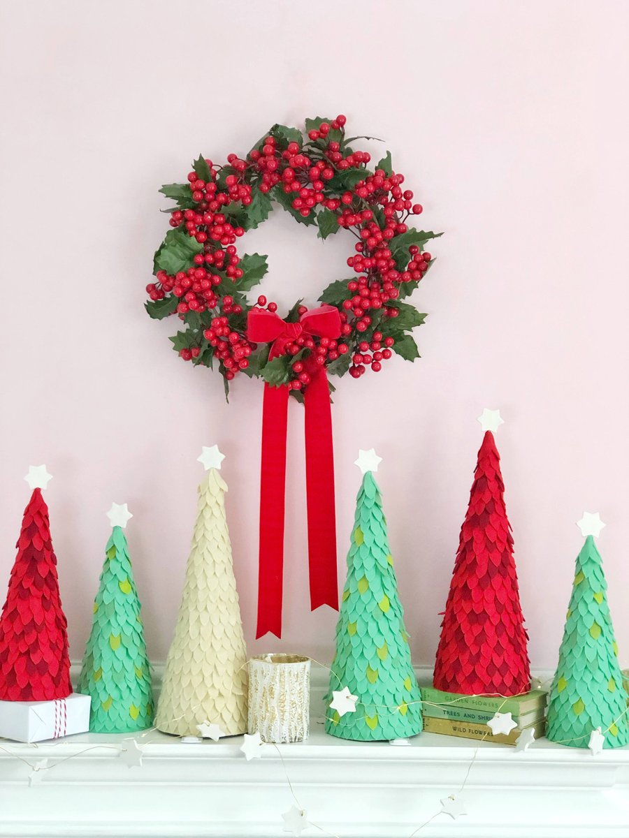 Set of 3 Green Fabric Christmas Trees