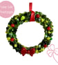 Fused Glass Christmas Wreath Hanging Decoration - Deep Red Bow - Image 1