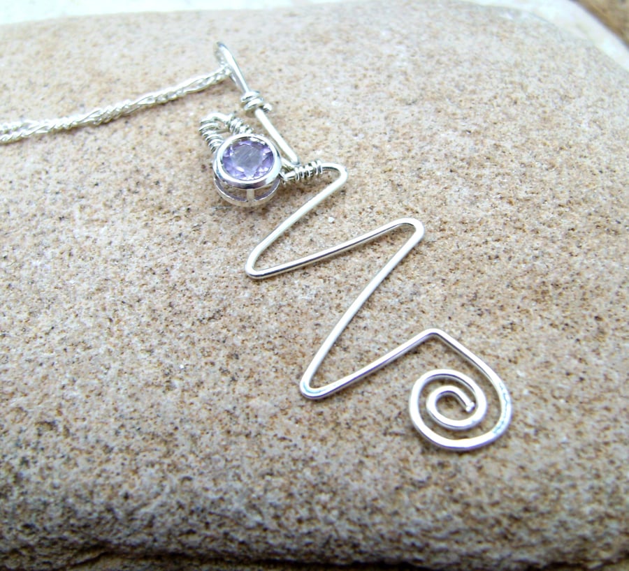 Amethyst & Sterling Silver Zig Zag Spiral Pendant Necklace