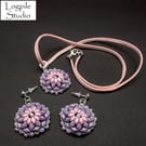 Pink and Lilac Bead Pendant and Earrings Set