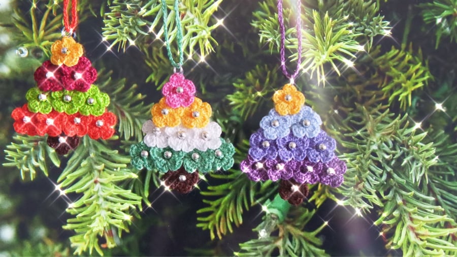 Microcrochet Christmas Tree Ornament Set (3 pieces)