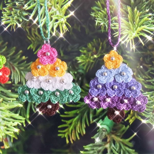 Microcrochet Christmas Tree Ornament Set (3 pieces)