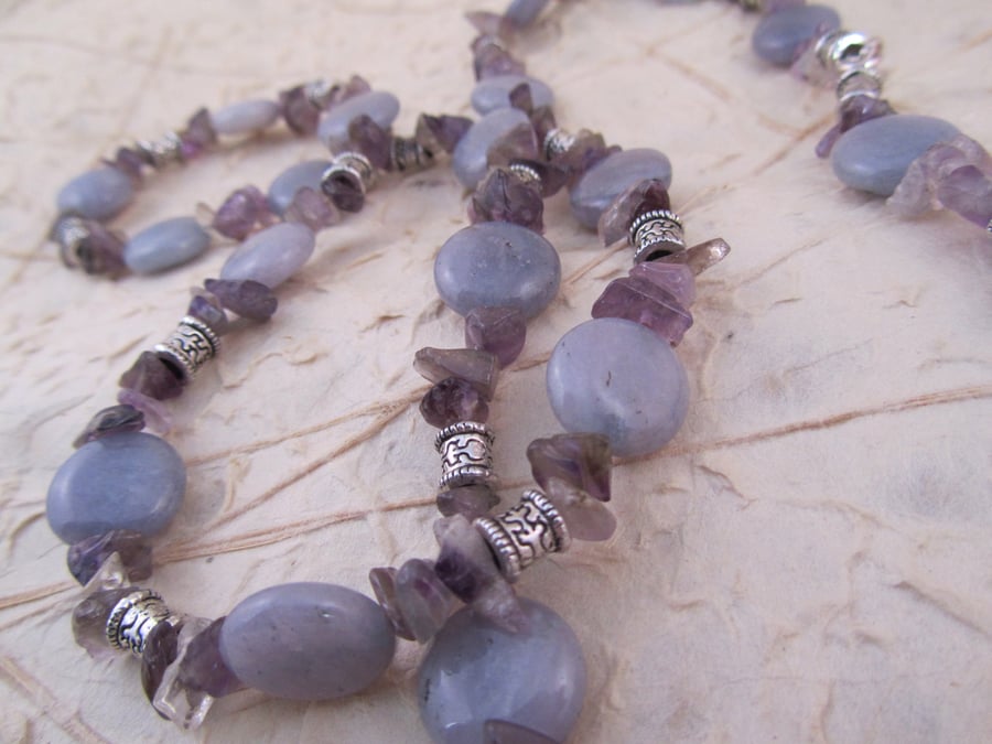 Purple Gemstone and Amethyst Long Necklace