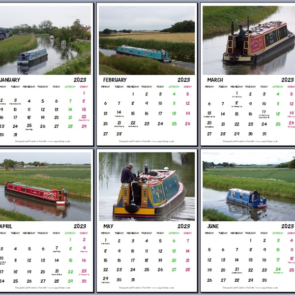 Narrow Boats Norfolk Calendar 2023 Each Page A4 size 